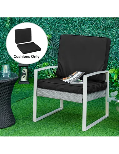 Outsunny 2 Piece Garden Chair Cushions with 1 Seat Cushion 1 Back Pad for Rattan Sofa Chair, Outdoor Seat Pads for Indoor and Ou
