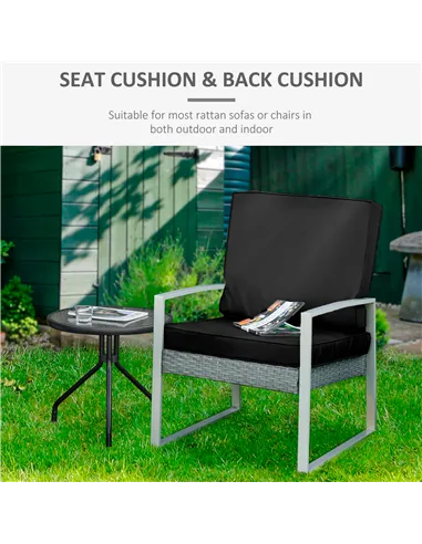 Outsunny 2 Piece Garden Chair Cushions with 1 Seat Cushion 1 Back Pad for Rattan Sofa Chair, Outdoor Seat Pads for Indoor and Ou