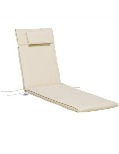 Outsunny Garden Sun Lounger Cushion Replacement Thick Sunbed Reclining Chair Relaxer Pad with Pillow - Cream White
