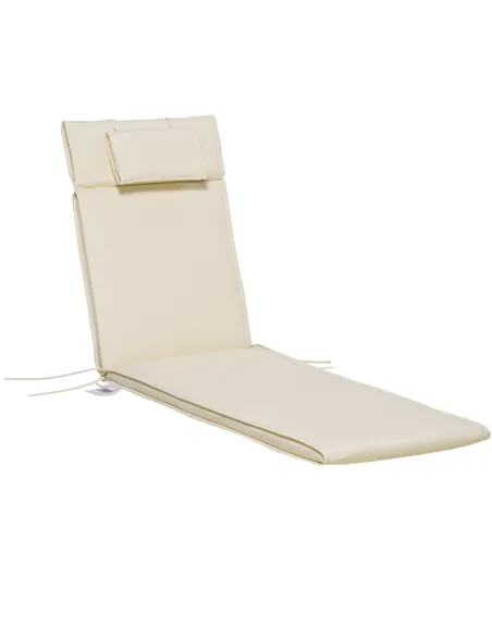 Outsunny Garden Sun Lounger Cushion Replacement Thick Sunbed Reclining Chair Relaxer Pad with Pillow - Cream White