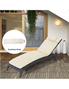 Outsunny Garden Sun Lounger Cushion Replacement Thick Sunbed Reclining Chair Relaxer Pad with Pillow - Cream White 2
