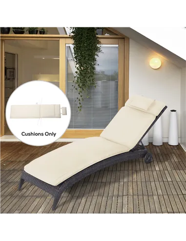Outsunny Garden Sun Lounger Cushion Replacement Thick Sunbed Reclining Chair Relaxer Pad with Pillow - Cream White