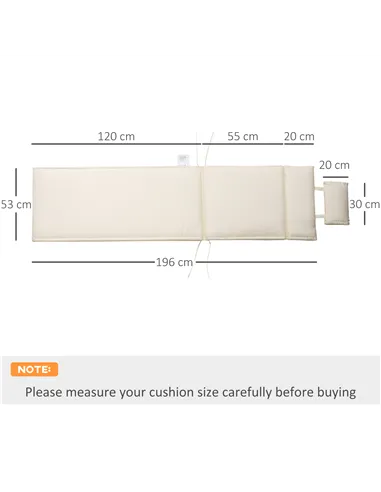 Outsunny Garden Sun Lounger Cushion Replacement Thick Sunbed Reclining Chair Relaxer Pad with Pillow - Cream White