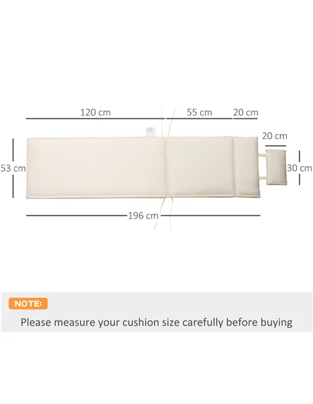 Outsunny Garden Sun Lounger Cushion Replacement Thick Sunbed Reclining Chair Relaxer Pad with Pillow - Cream White