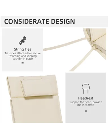 Outsunny Garden Sun Lounger Cushion Replacement Thick Sunbed Reclining Chair Relaxer Pad with Pillow - Cream White