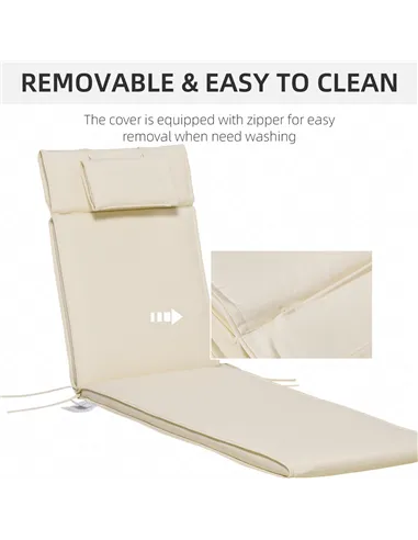 Outsunny Garden Sun Lounger Cushion Replacement Thick Sunbed Reclining Chair Relaxer Pad with Pillow - Cream White