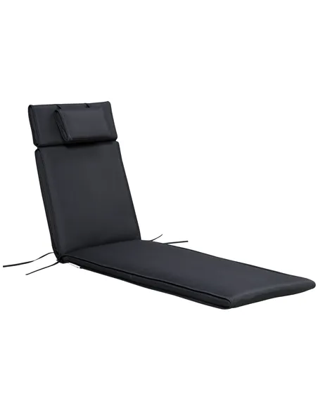 Outsunny Garden Sun Lounger Cushion Replacement Thick Sunbed Reclining Chair Relaxer Pad with Pillow - Black