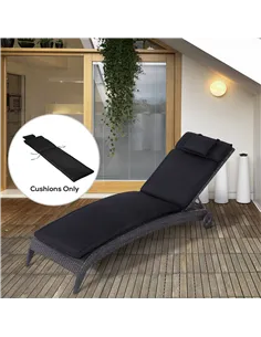 Outsunny Garden Sun Lounger Cushion Replacement Thick Sunbed Reclining Chair Relaxer Pad with Pillow - Black 2
