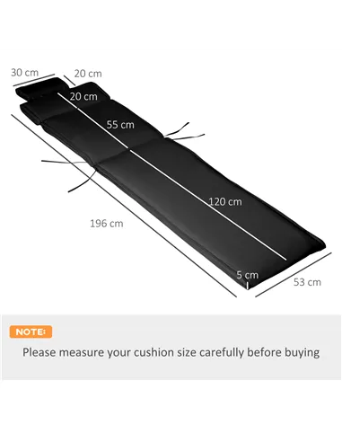 Outsunny Garden Sun Lounger Cushion Replacement Thick Sunbed Reclining Chair Relaxer Pad with Pillow - Black