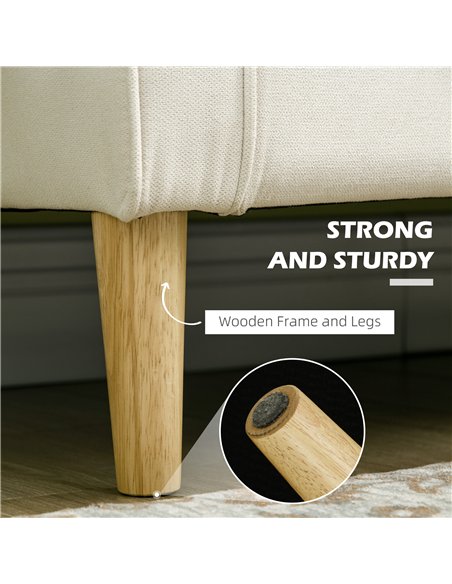 HOMCOM Modern Loveseat Sofa, Compact 2 Seater Sofa with Hidden Storage, 117cm Tufted Cotton Couch with Wood Legs, Cream White