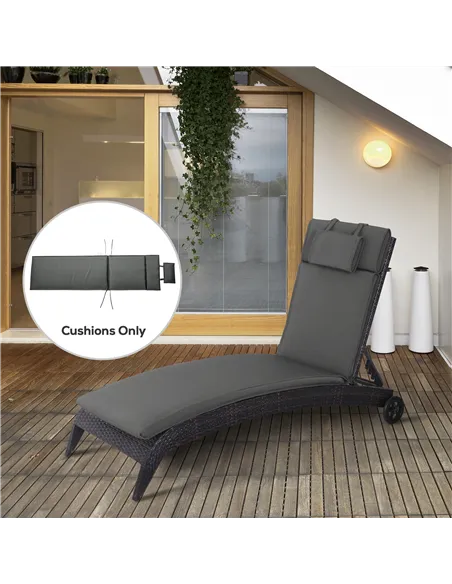 Outsunny Outdoor Garden Patio Folding High Back Chair Cushion Replacement Seat Pad - Grey