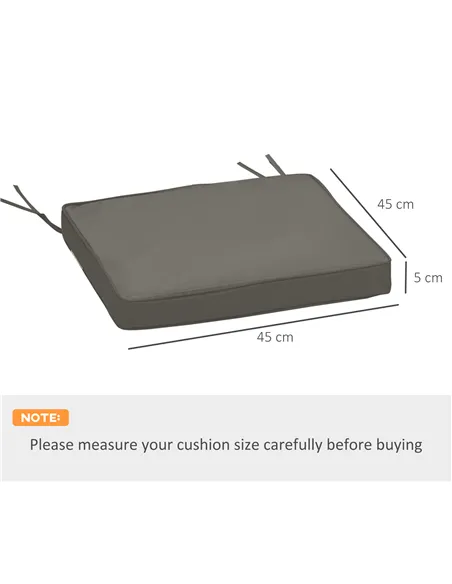 Outsunny Set of 2 Garden Chair Cushions with Ties, 45 x 45 cm Replacement Cushions for Outdoor Furniture, Dark Grey