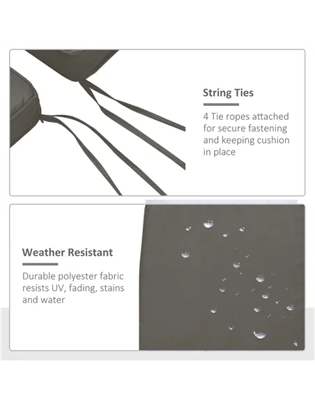 Outsunny Set of 2 Garden Chair Cushions with Ties, 45 x 45 cm Replacement Cushions for Outdoor Furniture, Dark Grey