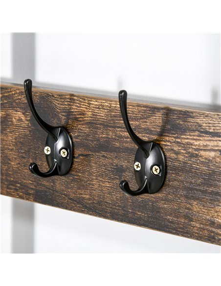 HOMCOM Coat Rack Stand, Free Standing Hall Tree, Coat Stand with Hooks, Bench and Shoe Rack, 100cm x 38.5cm x 185.5cm, Industria