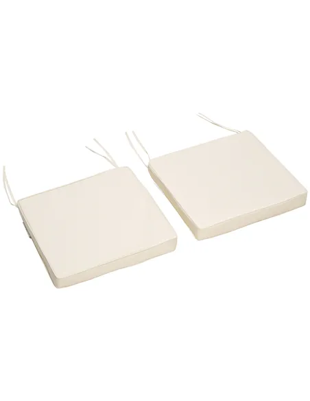Outsunny Set of 2 Garden Chair Cushions with Ties, 45 x 45 cm Replacement Cushions for Outdoor Furniture, Cream White