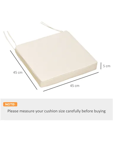 Outsunny Set of 2 Garden Chair Cushions with Ties, 45 x 45 cm Replacement Cushions for Outdoor Furniture, Cream White