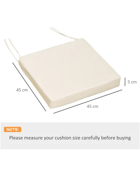 Outsunny Set of 2 Garden Chair Cushions with Ties, 45 x 45 cm Replacement Cushions for Outdoor Furniture, Cream White