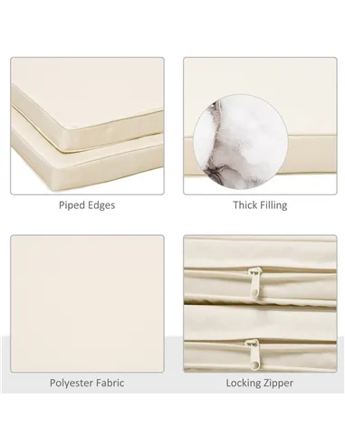 Outsunny Set of 2 Garden Chair Cushions with Ties, 45 x 45 cm Replacement Cushions for Outdoor Furniture, Cream White