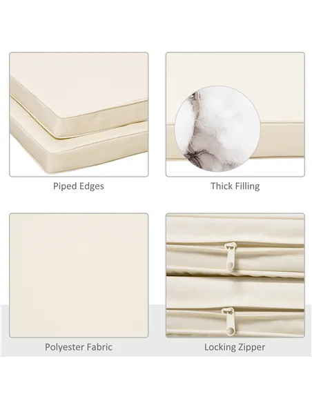 Outsunny Set of 2 Garden Chair Cushions with Ties, 45 x 45 cm Replacement Cushions for Outdoor Furniture, Cream White