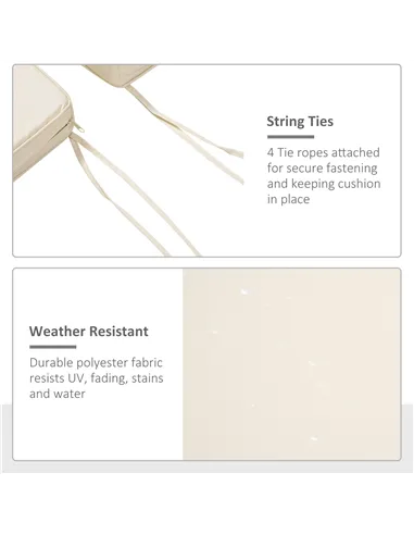 Outsunny Set of 2 Garden Chair Cushions with Ties, 45 x 45 cm Replacement Cushions for Outdoor Furniture, Cream White