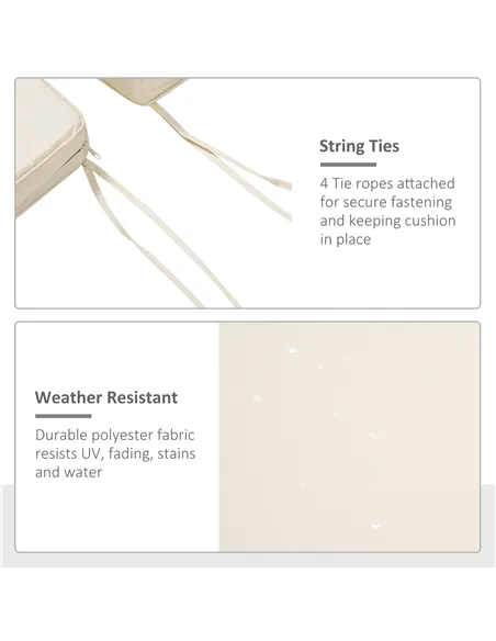 Outsunny Set of 2 Garden Chair Cushions with Ties, 45 x 45 cm Replacement Cushions for Outdoor Furniture, Cream White