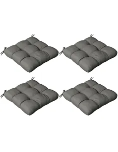 Outsunny 4-Piece Seat Cushion Pillows Replacement, Patio Chair Cushions Set with Ties for Indoor Outdoor, Charcoal Grey