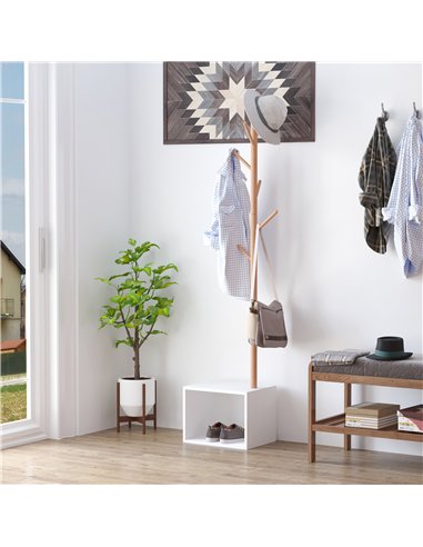 HOMCOM 180 cm Hallway Coat Rack Storage Bench Tree Hat Hanger Entryway Stand Garment Organiser Bedroom Living Room