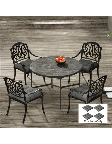 Outsunny 4-Piece Seat Cushion Pillows Replacement, Patio Chair Cushions Set with Ties for Indoor Outdoor, Charcoal Grey