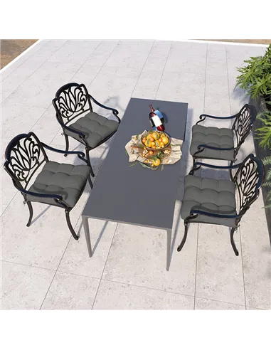 Outsunny 4-Piece Seat Cushion Pillows Replacement, Patio Chair Cushions Set with Ties for Indoor Outdoor, Charcoal Grey