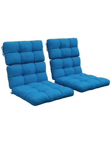 Outsunny 2-Piece Seat Cushion Replacement with Backrest, Garden Patio Chair Cushions Set with Ties, Blue