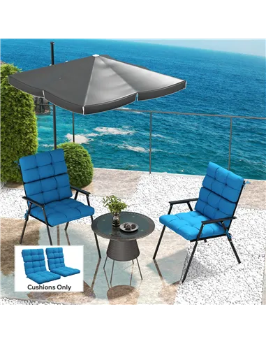 Outsunny 2-Piece Seat Cushion Replacement with Backrest, Garden Patio Chair Cushions Set with Ties, Blue