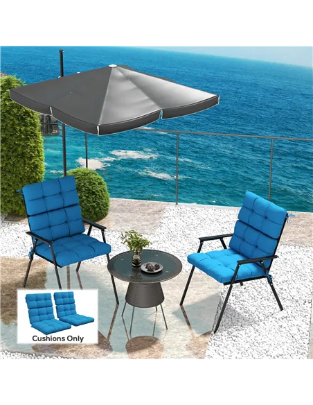 Outsunny 2-Piece Seat Cushion Replacement with Backrest, Garden Patio Chair Cushions Set with Ties, Blue