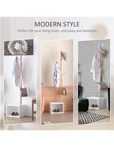 HOMCOM 180 cm Hallway Coat Rack Storage Bench Tree Hat Hanger Entryway Stand Garment Organiser Bedroom Living Room
