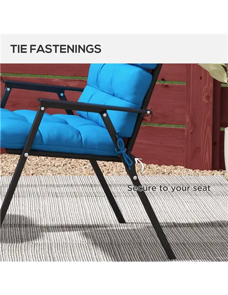 Outsunny 2-Piece Seat Cushion Replacement with Backrest, Garden Patio Chair Cushions Set with Ties, Blue