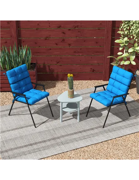 Outsunny 2-Piece Seat Cushion Replacement with Backrest, Garden Patio Chair Cushions Set with Ties, Blue
