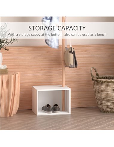HOMCOM 180 cm Hallway Coat Rack Storage Bench Tree Hat Hanger Entryway Stand Garment Organiser Bedroom Living Room