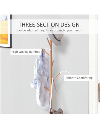 HOMCOM 180 cm Hallway Coat Rack Storage Bench Tree Hat Hanger Entryway Stand Garment Organiser Bedroom Living Room