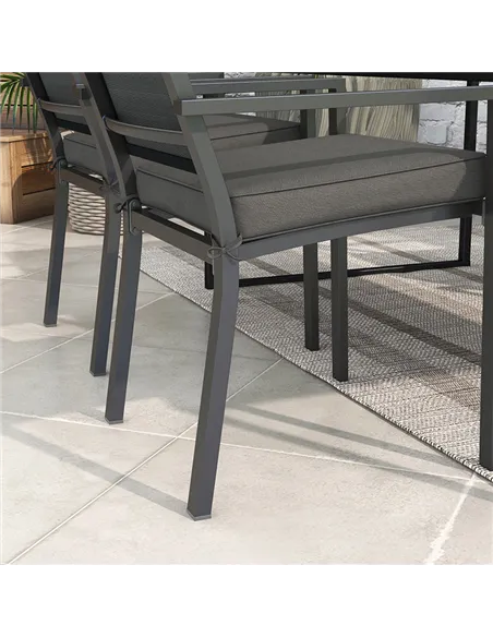 Outsunny 4-Piece Seat Cushions Pillow Replacement, Patio Chair Cushions Set with Ties for Indoor Outdoor, Charcoal Grey