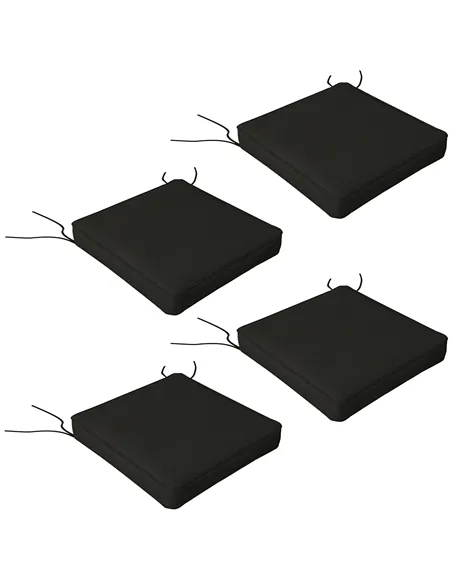Outsunny 4-Piece Seat Cushions Pillow Replacement, Patio Chair Cushions Set with Ties for Indoor Outdoor, Black