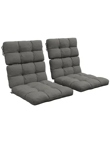 Outsunny 2-Piece Seat Cushion Replacement with Backrest, Garden Patio Chair Cushions Set with Ties, Charcoal Grey