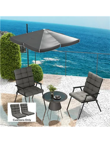 Outsunny 2-Piece Seat Cushion Replacement with Backrest, Garden Patio Chair Cushions Set with Ties, Charcoal Grey