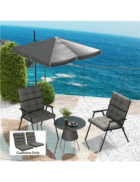 Outsunny 2-Piece Seat Cushion Replacement with Backrest, Garden Patio Chair Cushions Set with Ties, Charcoal Grey