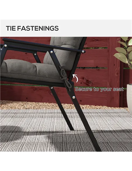 Outsunny 2-Piece Seat Cushion Replacement with Backrest, Garden Patio Chair Cushions Set with Ties, Charcoal Grey