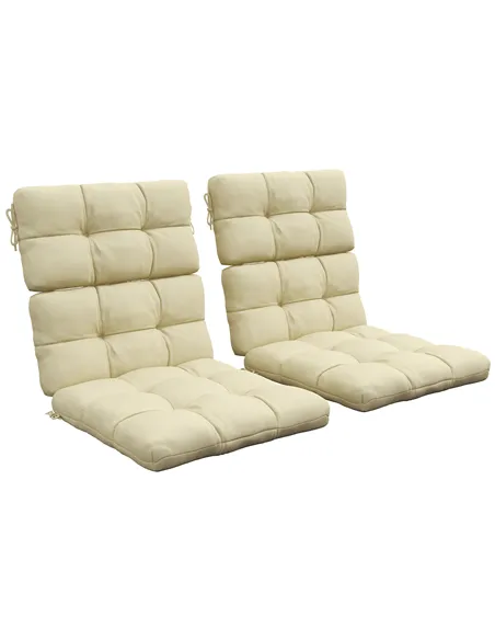 Outsunny 2-Piece Seat Cushion Replacement with Backrest, Garden Patio Chair Cushions Set with Ties, Beige