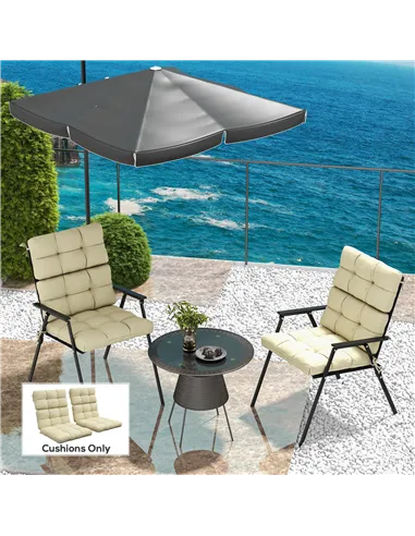 Outsunny 2-Piece Seat Cushion Replacement with Backrest, Garden Patio Chair Cushions Set with Ties, Beige