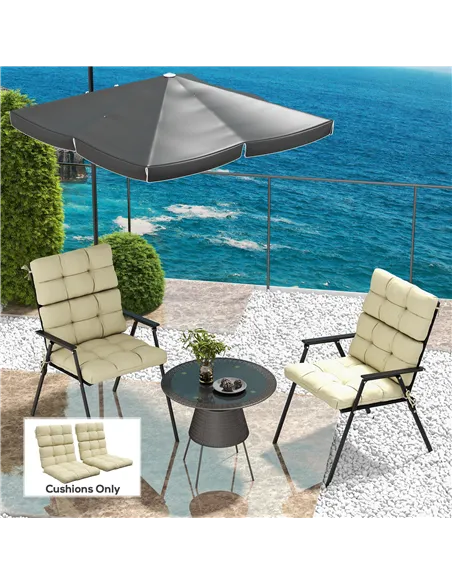 Outsunny 2-Piece Seat Cushion Replacement with Backrest, Garden Patio Chair Cushions Set with Ties, Beige