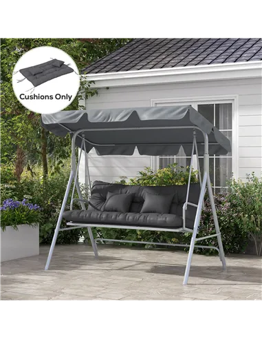 Outsunny Back and Seat Cushion Replacement with 2 Pillows, Patio Chair Cushions Set with Ties, Charcoal Grey