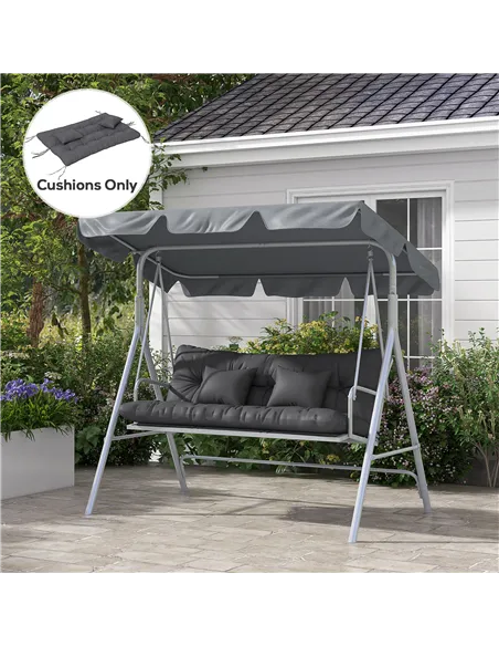 Outsunny Back and Seat Cushion Replacement with 2 Pillows, Patio Chair Cushions Set with Ties, Charcoal Grey