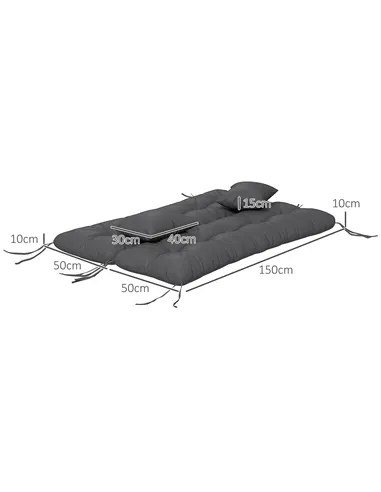 Outsunny Back and Seat Cushion Replacement with 2 Pillows, Patio Chair Cushions Set with Ties, Charcoal Grey