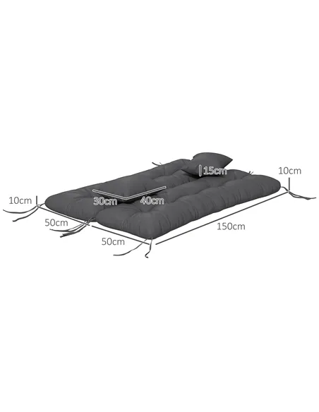 Outsunny Back and Seat Cushion Replacement with 2 Pillows, Patio Chair Cushions Set with Ties, Charcoal Grey